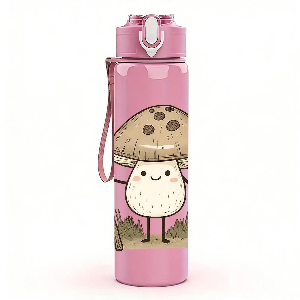 1PC Mushroom Stick Ghost Cartoon 750ml Color Plastic Sports Water Bottle Leakproof Flip Straw Lid Suitable for Sports Office Home Use