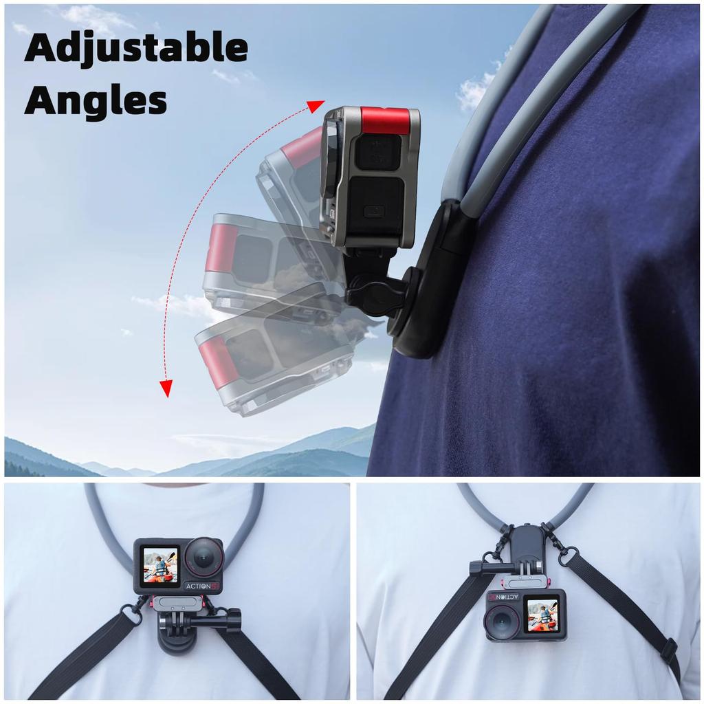 BRDRC Action Camera Necklace Mount for Go Pro with Magnetic Phone Clip for OSMO Action 5 Pro 4 3 Pocket 3 Insta 360 X4 X3 ACE PRO iPhone Recording