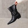 Fashion New Autumn Winter Split Leather Women Boots Fashion Belt Buckle Western Boots for Women Thick Heel Short Boots Height Increasing