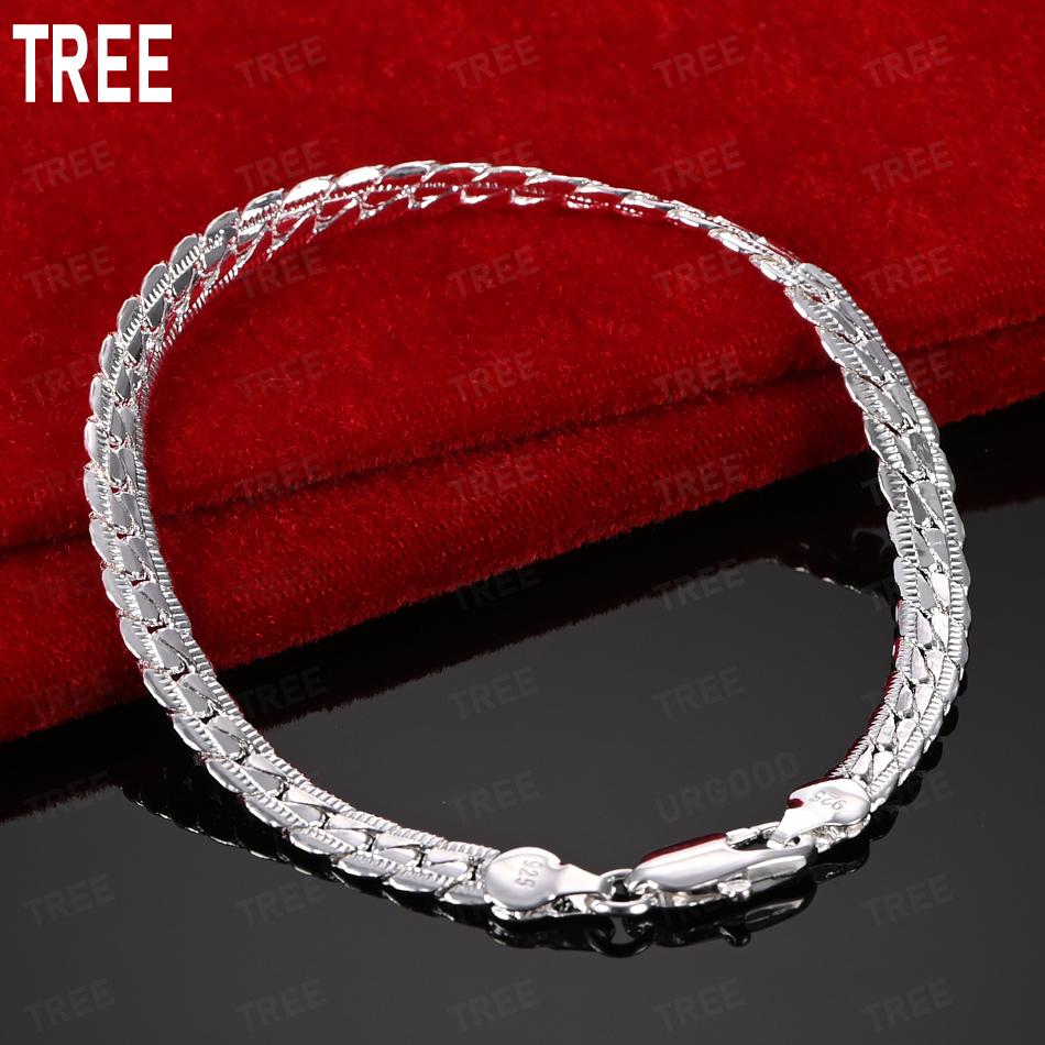 925 Sterling Silver 6mm Fish Scale Pattern Side Chain Bracelet - Powerful Gift Jewelry 18CM