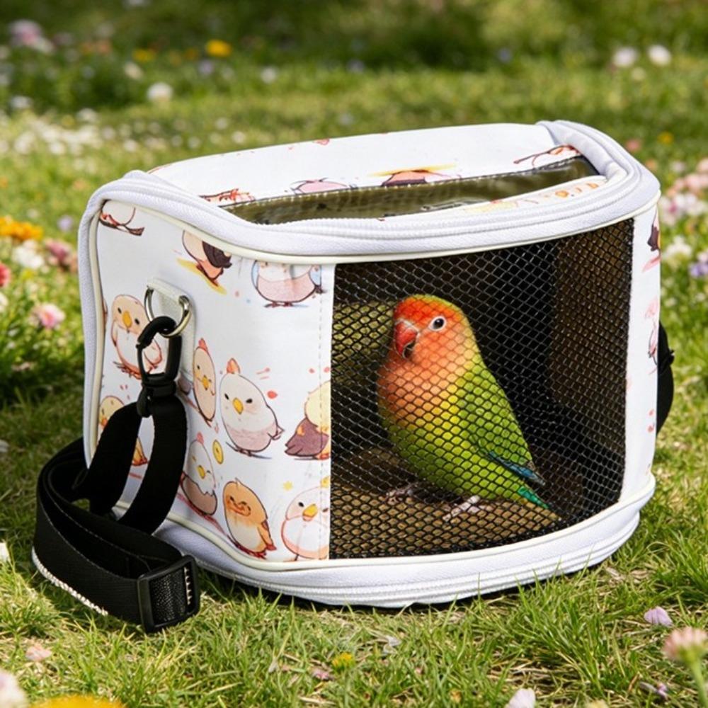 Large Space Parrot Outdoor Bag Breathable Cartoon Pattern Bird Carry Bag Adjustable Straps Pet Transfer Cage Vet Visit