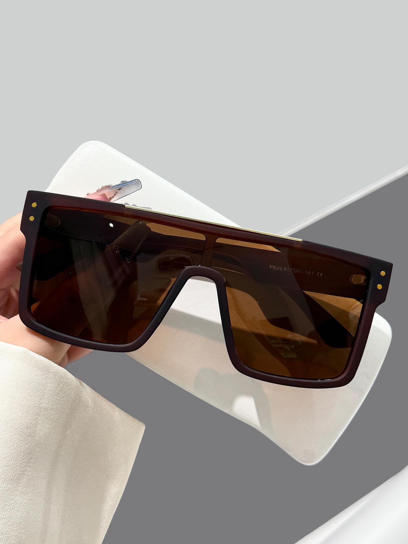 1Pc Fashion Oversized Square Frame Sunglasses Retro Trendy High-End Brown Sunglasses Fashion Accessories Driving Travel Outdoor