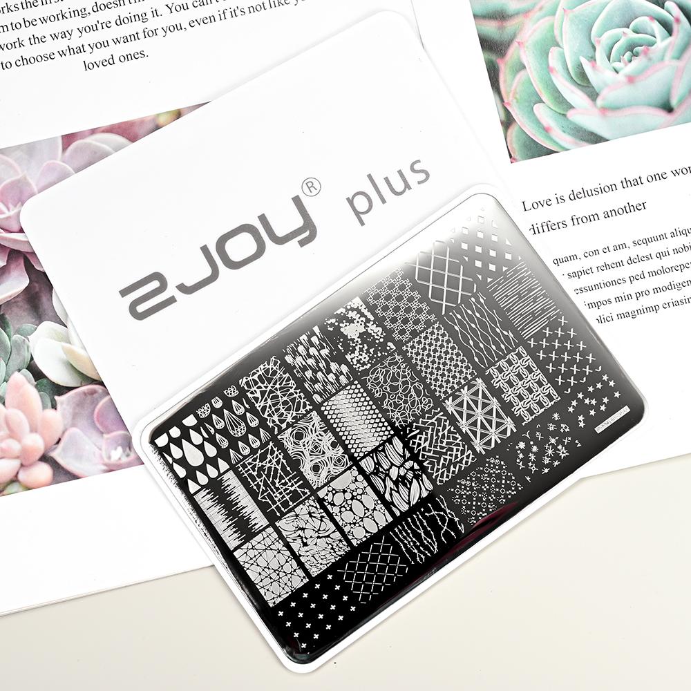 Destičky na ražení nehtů Zimní linky svetru s pruhovaným vzorem Šablony na nehty DIY geometrický kostkovaný design nehtová deska Obrázek Decoratio