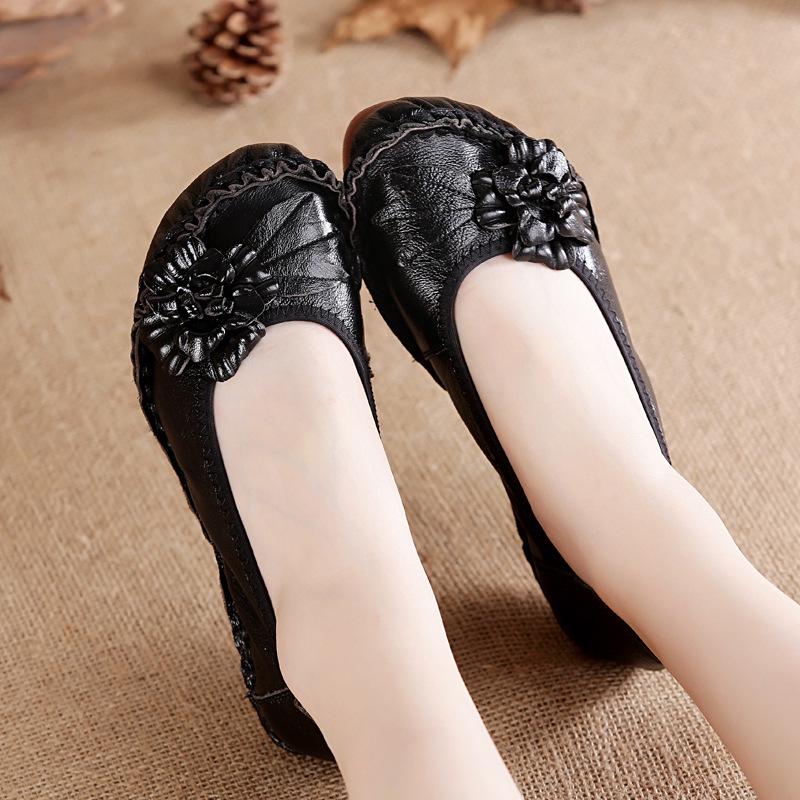 Spring Hot Spring Soft Sole Women's Shoes National Style Genuine Leather Women's Singles Shoes Middle-aged Old Mother's Shoes