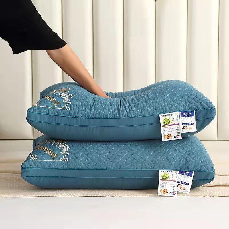 Soft Cotton-Feel Herbal Embroidered Pillow With Lavender-Scented Microfiber Fill Neck Support