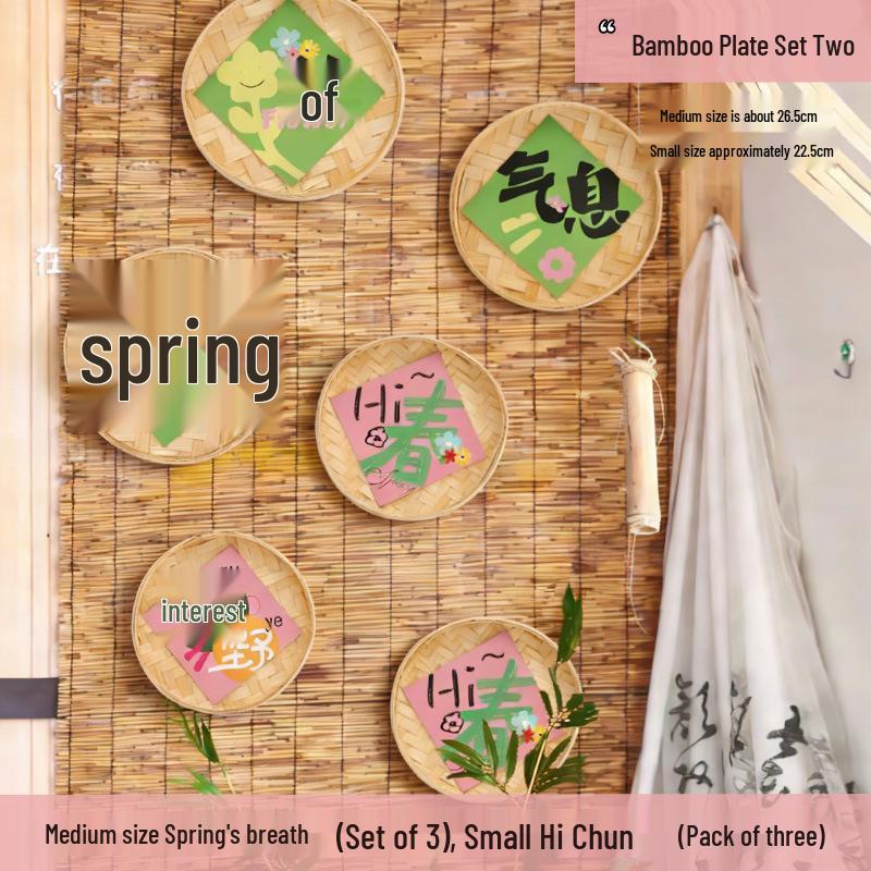Spring Bamboo Plate Hanging Ornament Set for Teahouse and Homestay Decor & Photography Backgrounds