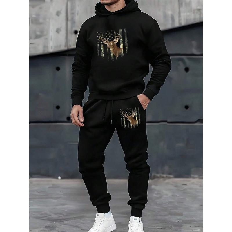 Autumn and winter street fashion casual 1-piece set European and American fashion 1D printing hooded sweater and sweatpants men