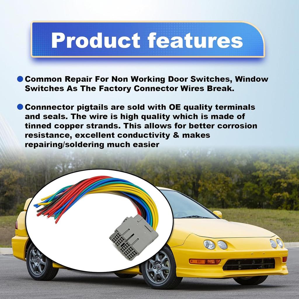 Pleoos Door Connector Pigtail Wire Harness Front Driver Or Passenger Only Compatible with Honda Civic EK CRV Prelude Acura