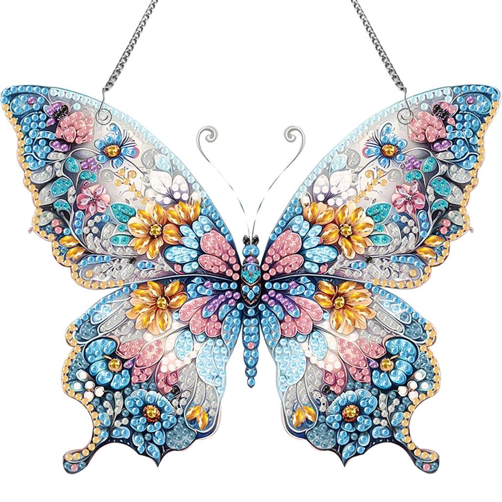 Butterfly 2D Flat DIY Diamond Painting Set Hanging Diamond Art Kits Rhinestone Diamond Art Window Pendants Wall Door Decoration