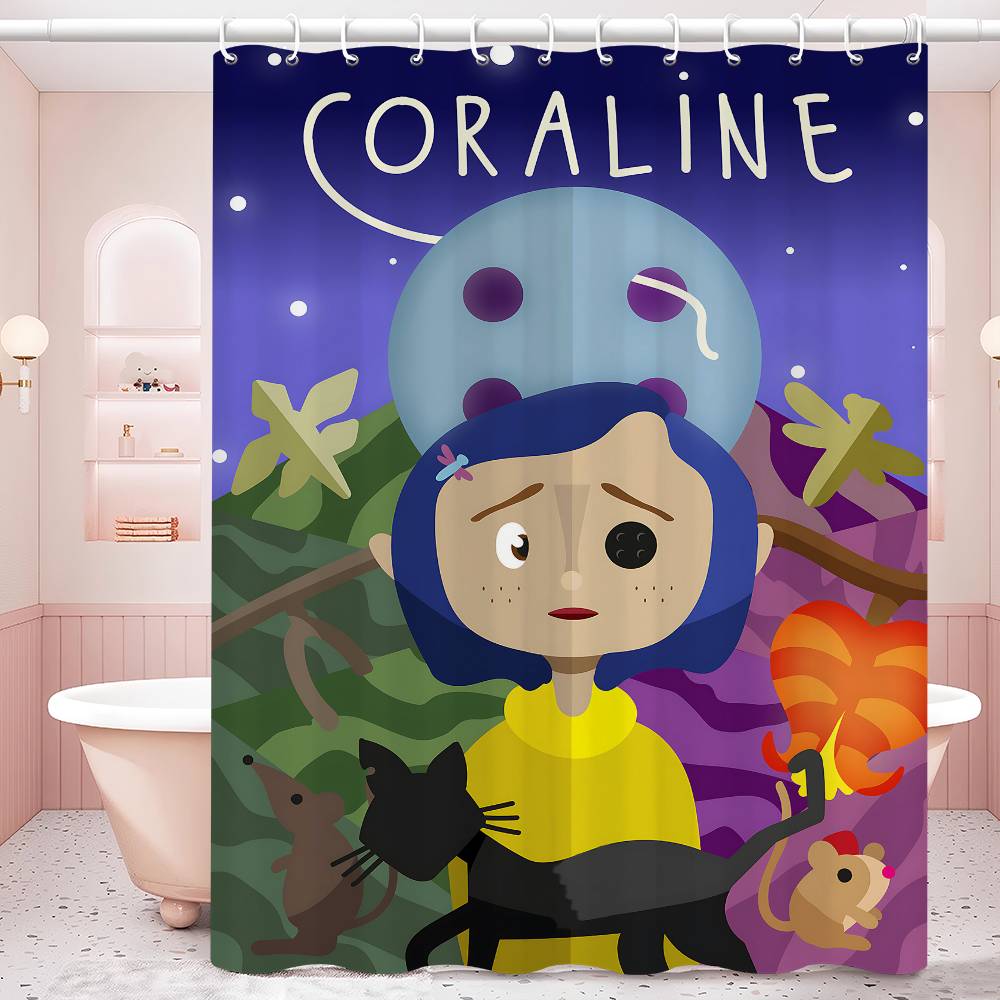 Anime Movie Coraline Shower Curtain - Water-Repellent And Leak-Resistant, Mold And Mildew Resistant For