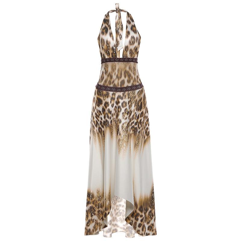 European and American style 2026 spring new fashionable sexy spice girl backless neck strap printed dress women s clothing S