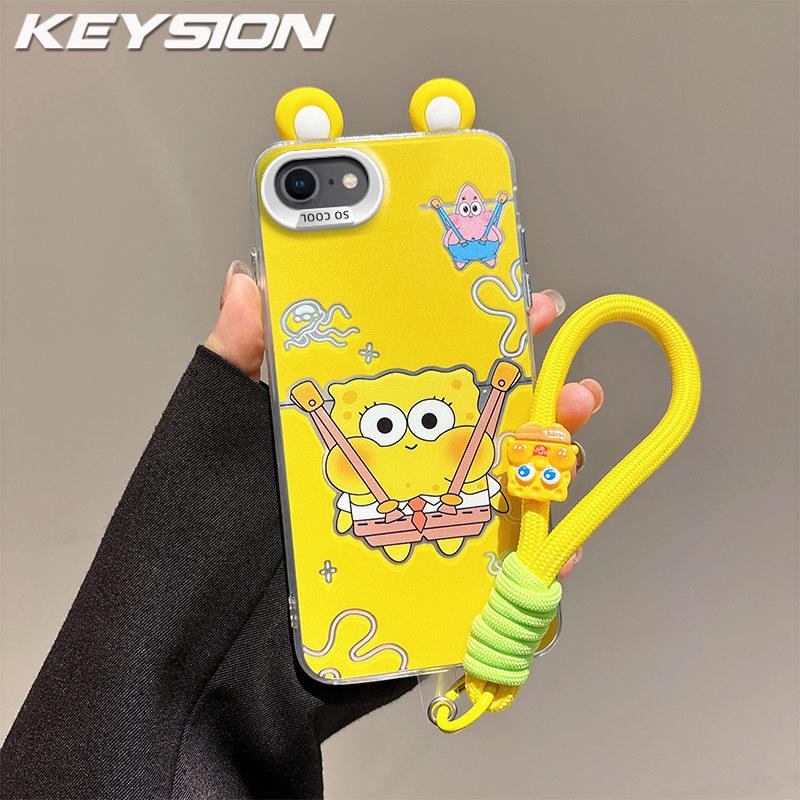 KEYSION Süße Cartoon-Ohren Hülle für iPhone SE 2020 2022 mit Lanyard Silikon+PC Stoßfeste Handy-Rückseite für iPhone 8 7 Plus
