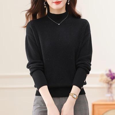 Women's 100% Pure Wool Semi-High Collar Sweater