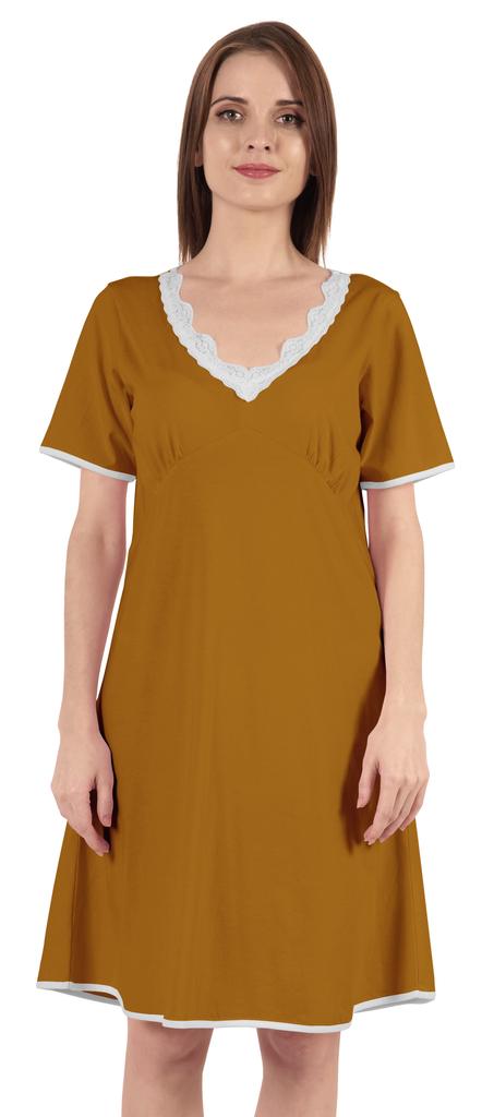 Inkmeso Solid Nightgown Dress For Women Nightwear Lace Short Sleeve Loungewear