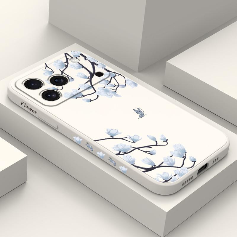 Blue Flower Intention Phone Case For iPhone 17 Air 16 16e 15 14 13 Pro Max Plus Mini Liquid Silicone Soft Cover