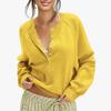 Suéter de Punto para Mujer con Cuello Henley Manga Larga Media Botonadura Raglán Jersey Color Sólido Top de Otoño