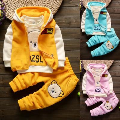 3-teiliges Herbst- und Winter-Kleidungsset für Jungen und Mädchen, Kleinkinder, Baby, verdickte Jacke, Mantel + Langarm-T-Shirt + Hose, Kinder, schöner Bären-Outfit-Anzug