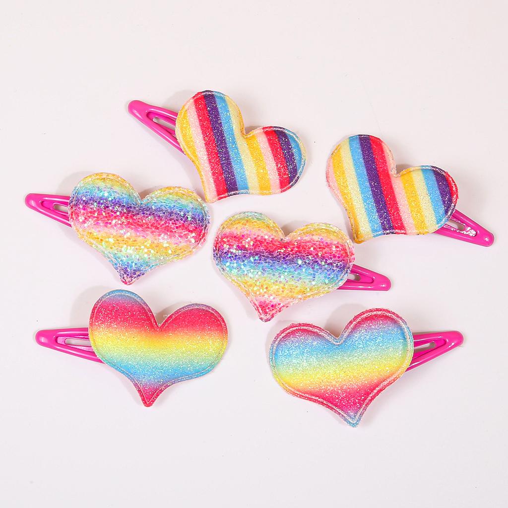 6pcs Cute Rainbow Love Heart Hair Clips Snap BB Clips Glitter Star Barrettes for Women Girls Kids Hair Accessories