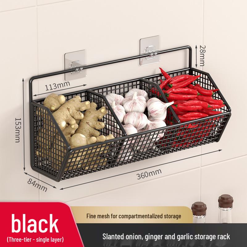 Punch-Free Wall-Mounted Kitchen Rack for Onion, Ginger, and Garlic Storage