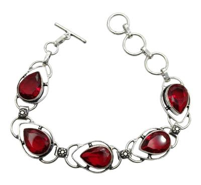 Red Garnet Gemstone Silver Plated Handmade Bracelet Jewelry BR 75