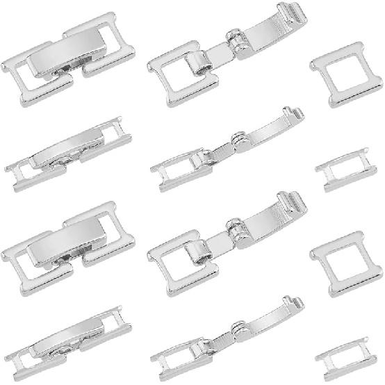 SUPERFINDINGS 20Pcs 2 Styles Platinum Fold Over Clasps Brass Bracelet Necklace Jewelry Clasps Foldover Clasps Watch Band Clasps Closure End Caps for