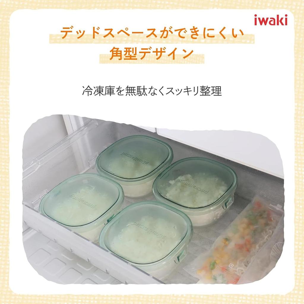 Iwaki Glass Storage Aqua 450ml x Pack Microwave Pack Microwave KBC3240BLN Heat-Resistant Container, Blue, Square, Small, 4-Pack, & Safe, & Safe,