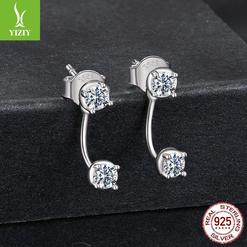 S925 Sterling Silver Moissanite Stud Earrings, Personality Can Be Split Into Two Front And Rear Moissanite Stud Earrings.