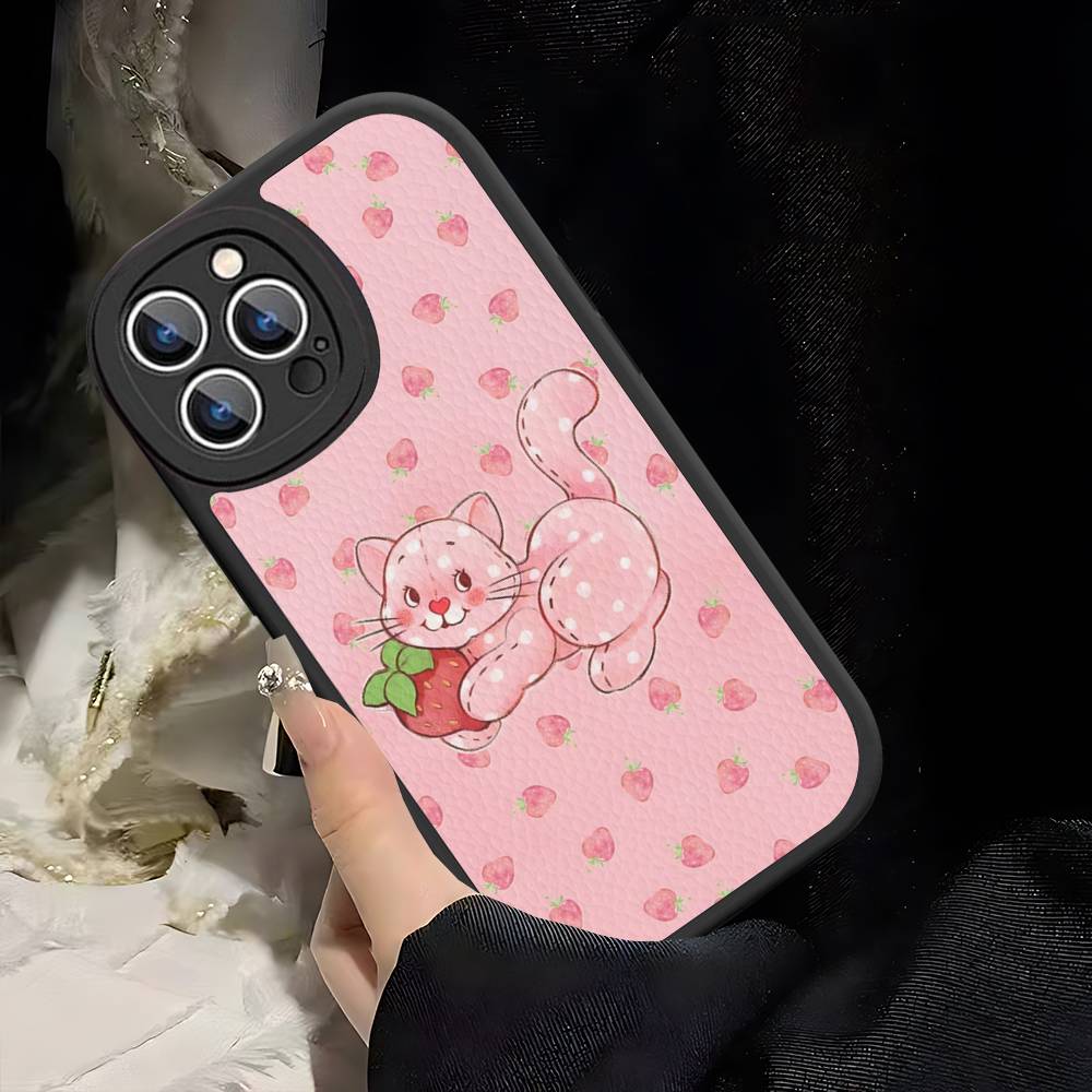 Cartoon Girl S-Strawberry S-Shortcake For IPhone 16 15 14 13 12 11 Pro Max Plus Shockproof Leather Soft Phone Cover
