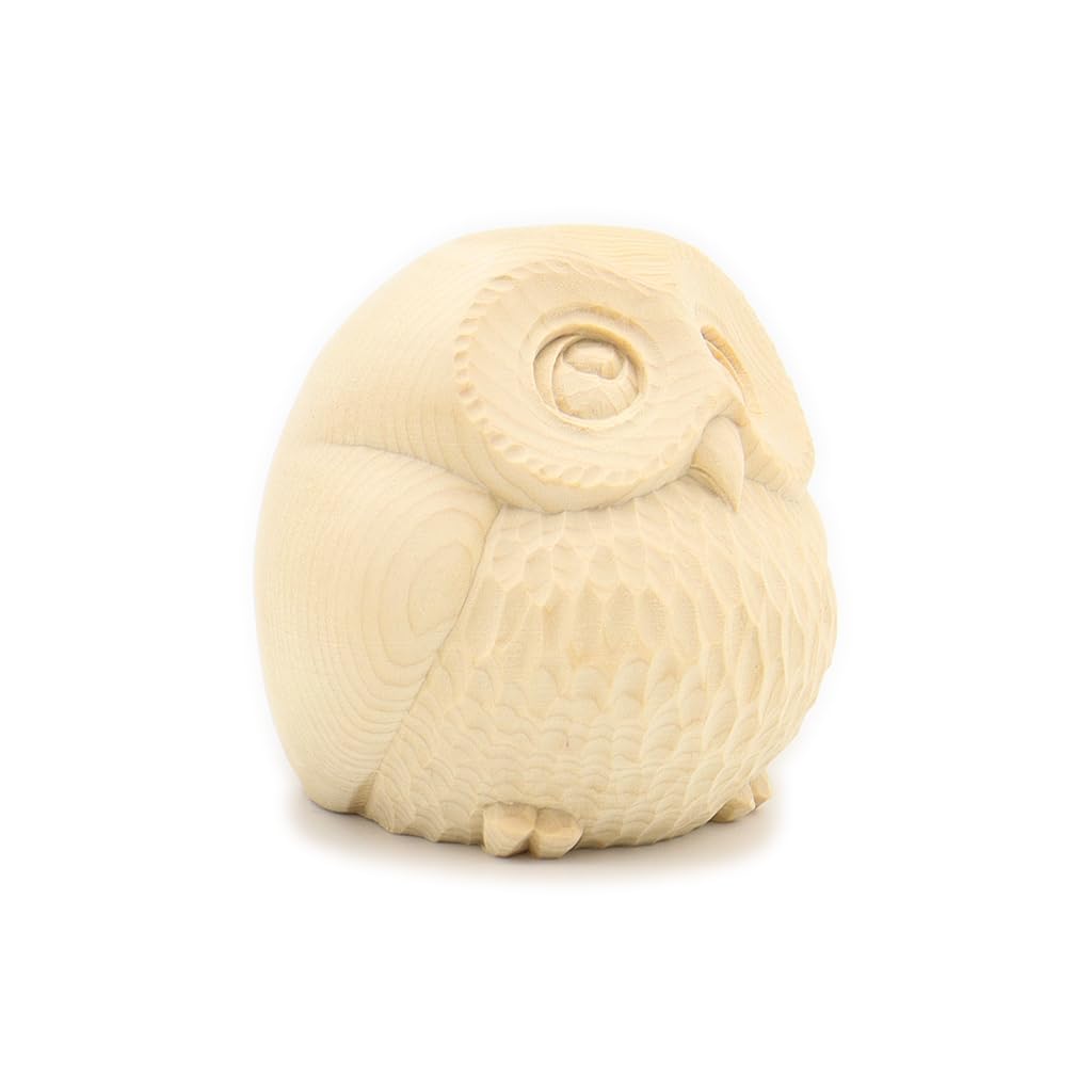 Kurita's Special Buddhist Statue [Night Watchman] Owl (Total height 6cm, width 7cm, depth 6cm) High-quality wood carving made from cypress wood 18244