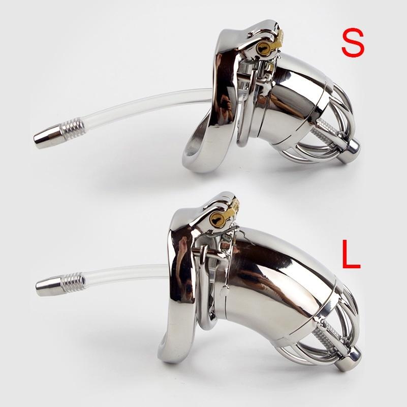 304 Stainless Steel Male Chastity Belt Cock Cage Device with Urethral Sounds Catheter Lock Penis Ring Sex Toys for Men Couples