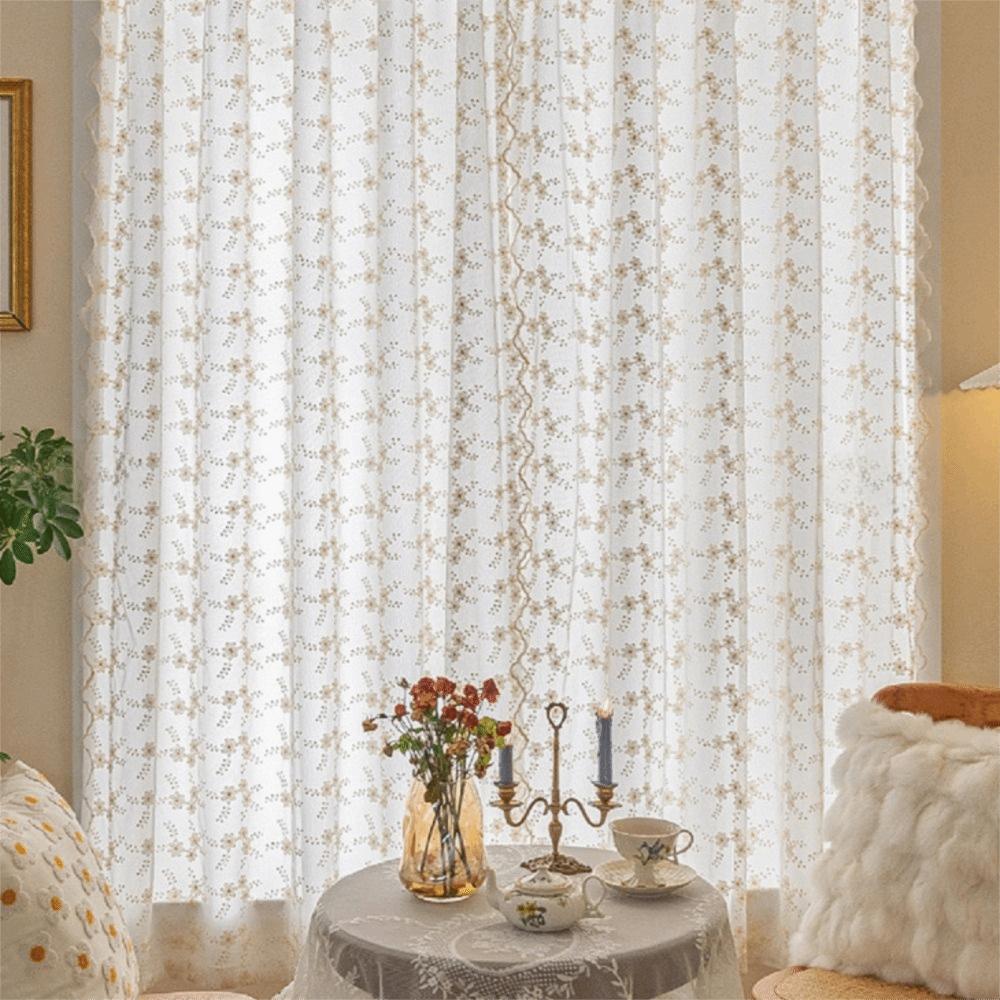 Floral Embroidery French Lace Curtains Tulle Window Shade Romantic Doorway Drape  Home Decoration