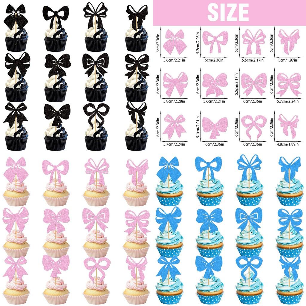 Ozdoba na narozeninový dort se zlatými třpytivými papírovými mašlemi a vlaječkami pro slavnostní oslavu