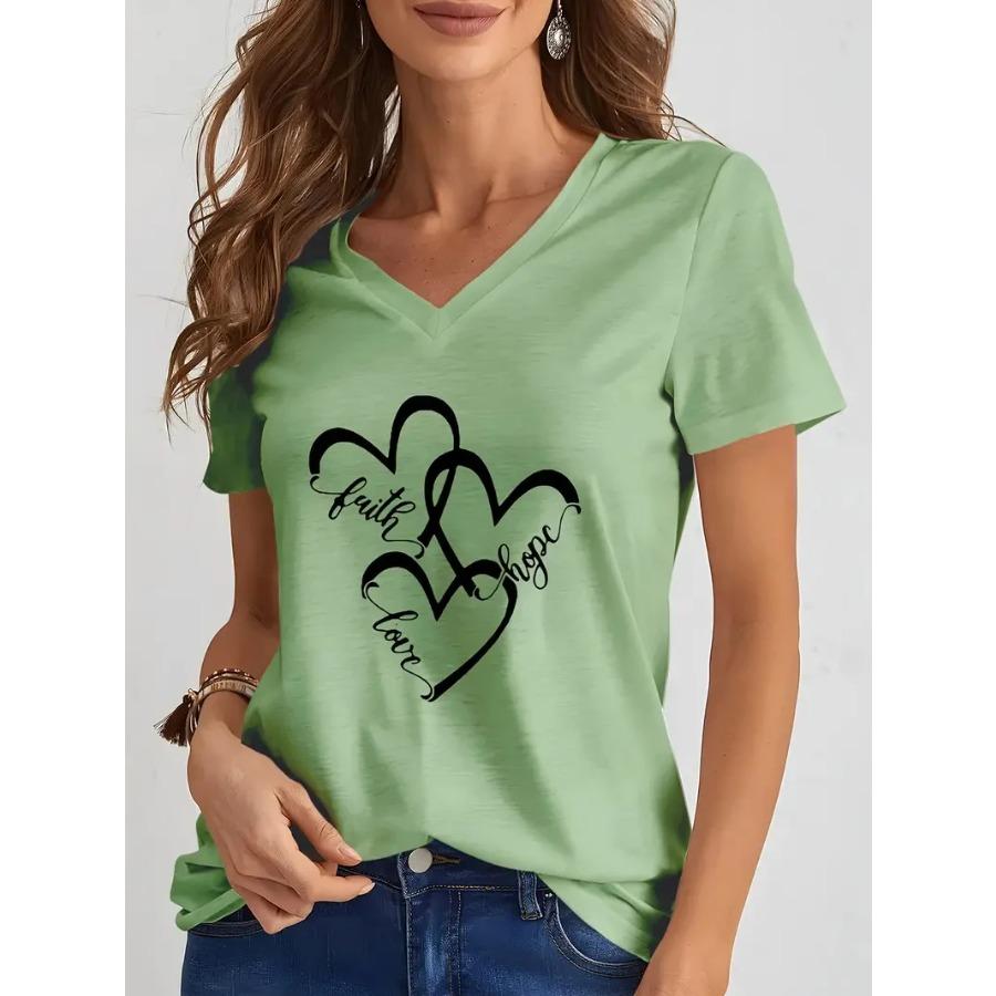 3D Love Print T-shirt Women's Fashion V-neck Short sleeved Top Summer Hot Selling Women's Street Fashion T-shirt