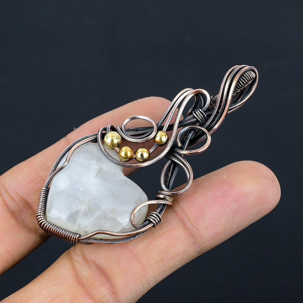 Mondstein 999 Kupferdraht umwickelter Anhänger, Handgefertigter Edelsteinanhänger, Geschenk für Mama Antikschmuck
