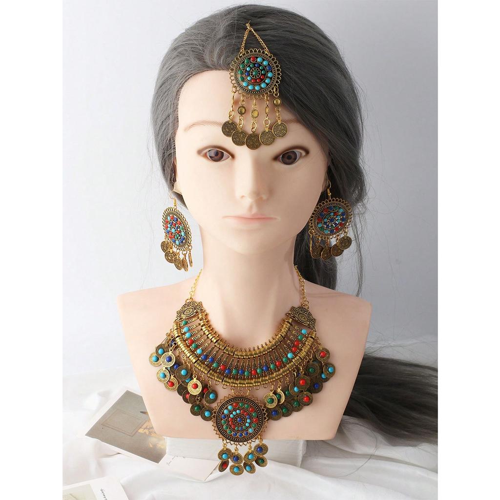 Popular Bohemian Ethnic Style Exaggerated Jewelry Set Women's Necklace Earrings Diamond Jewelry