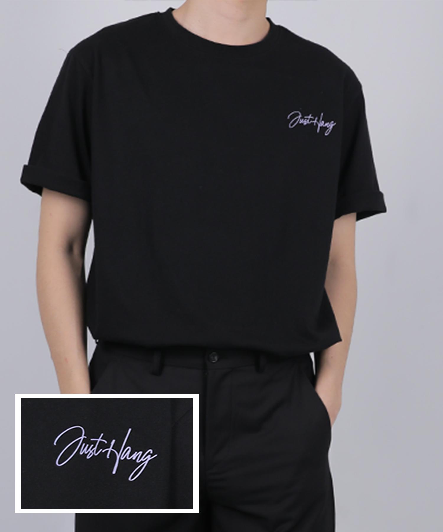 Just Haeng Mini Logo Oversized Black Short Sleeve T-Shirt (Lavender) Black/F