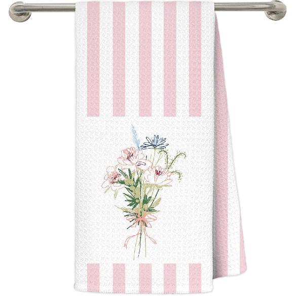 Blue Hydrangea Floral Hand Towels for Bathroom, Hydrangea Kitchen Towels, Cottagecore Flower Blue and White Stripes Decorative Dish Towel for Kitchen Dish Towels-01