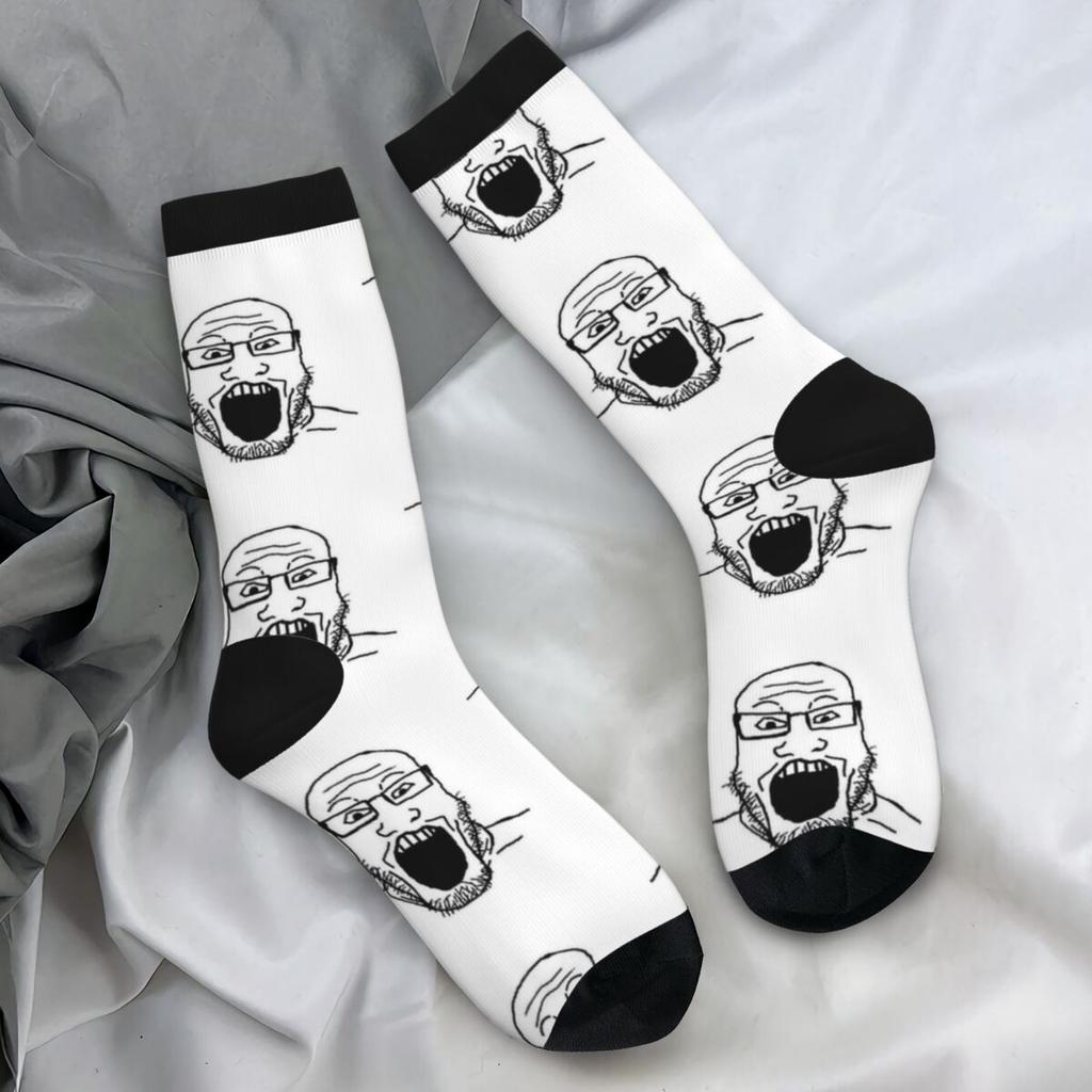 Smiling Wholesome Wojak Soyjak Stockings Funny Meme Graphic Elegant Socks Spring Anti Slip Socks Men Climbing Medium Soft Socks