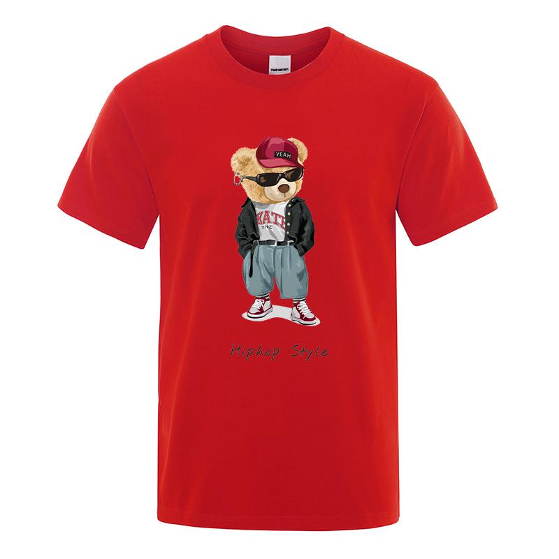 

Чоловіча футболка з принтом плюшевого ведмедика в стилі хіп-хоп, літній топ, круглий виріз, короткий рукав, модний вуличний одяг 2XL