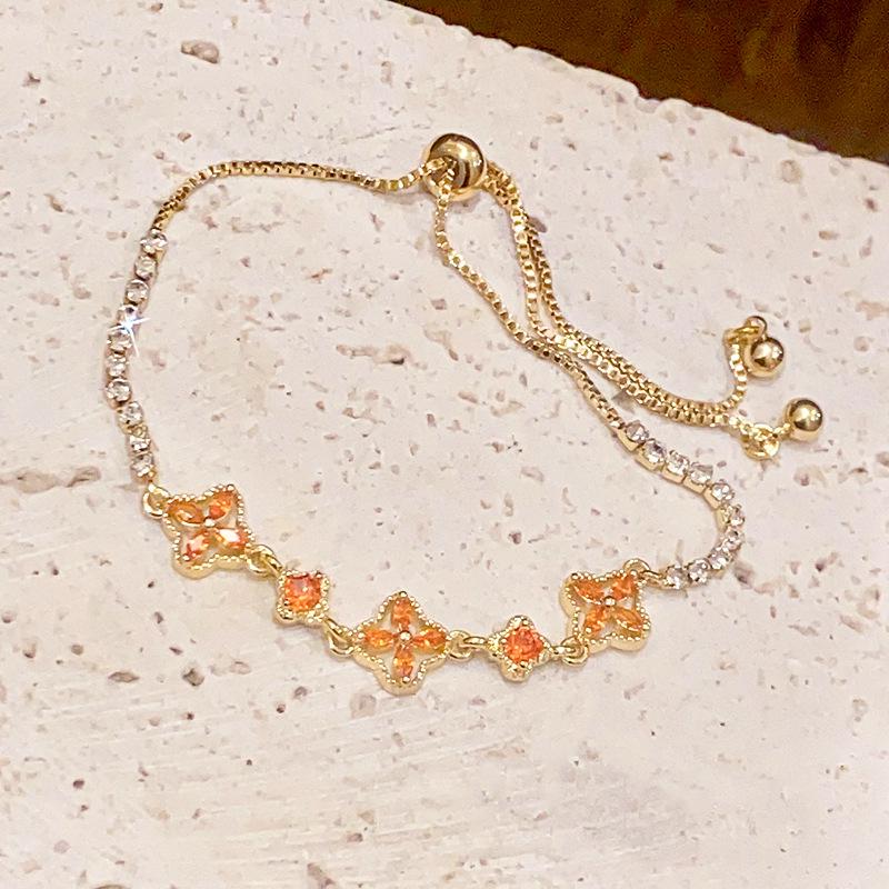 18K Gold-Plated Floral Zircon Bracelet - Vintage Elegance, Luxury Bangle, Sweet Jewelry