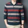 ROMON Men's Striped Lapel Collar Pullover Sweater