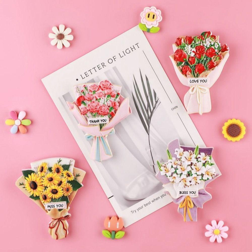 Bouquet Souvenir Cartoon Simulation Sunflower Refrigerator Sticker Roses Flowers Magnetic Stickers