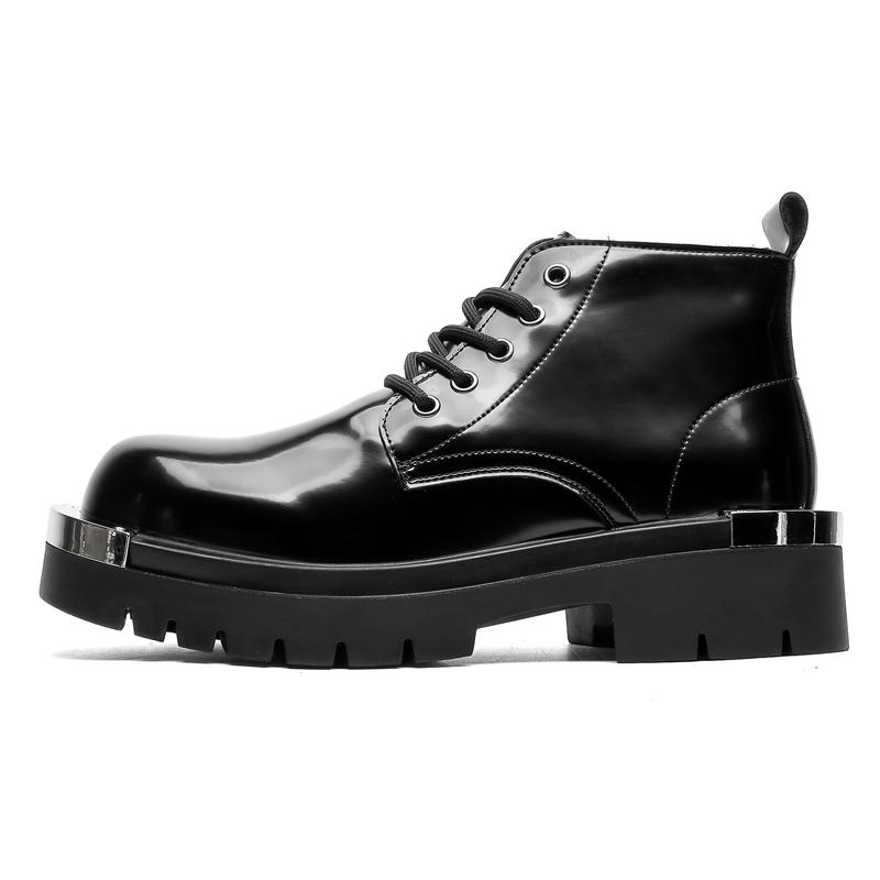 

Hight Quality New Street Style Patent Leather Boots For Men s Metal decoration Black Hombre Daily Dress Height Increasing Shoes 38