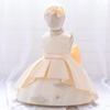 Baby Girl's Feather Embroidery Princess Dress - First Birthday Party Outfit with Big Bow.