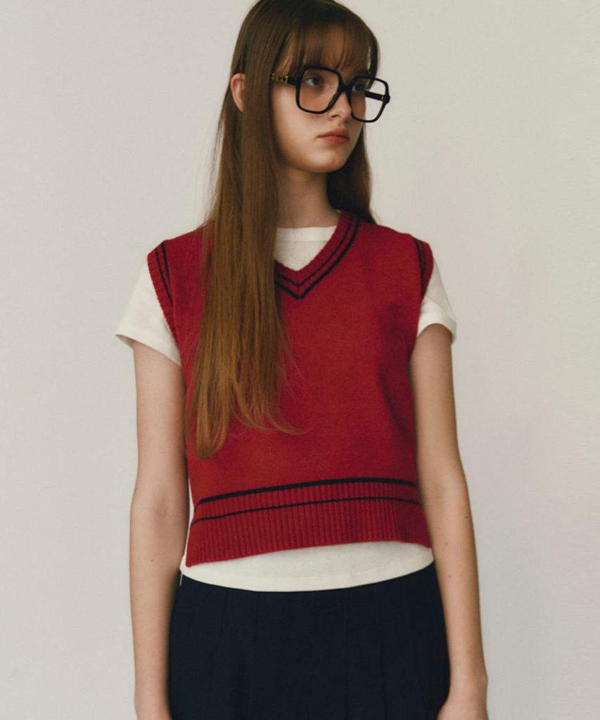 Soiree Line Knit Vest - Red
