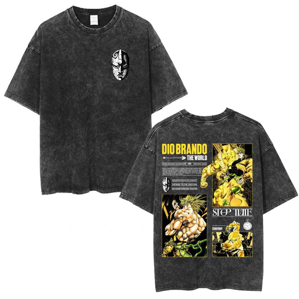 Anime Jojo Bizarre Adventure Kakyoin Noriaki Vintage Acid Washed T Shirts Mens Women Cotton Short Sleeves Top
