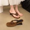 Fashion New Style Soft Leather Square Toe Cat with Flip-flops Women Fashionable Thin Belt Thin Heel Soft Sole Flip-flops Zapatos Mujer