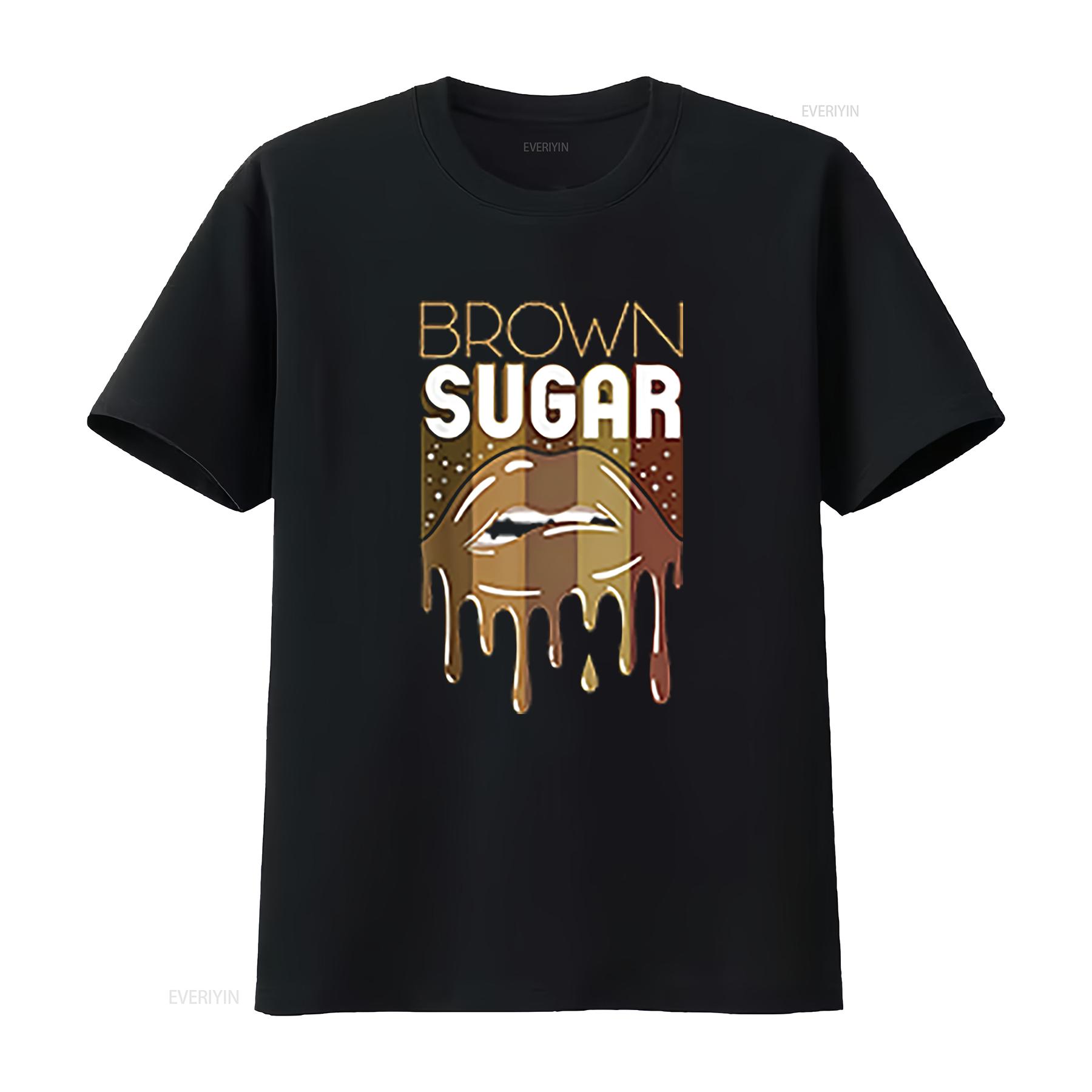 

Womens T Shirt Brown Sugar Melanin Black Woman Lips Funny Babe 2XL vintage Washed Casual fashion graphic Versatile homme 4XL
