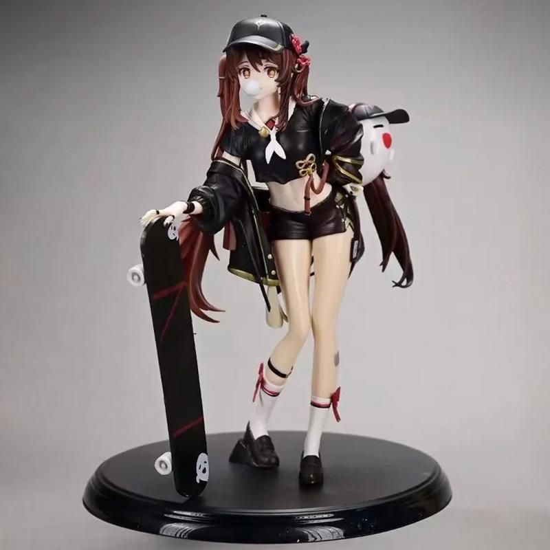 Genshin Impact Hutao Skateboard Girl Action Figure Collectible Statue Anime Doll Desktop Decoration Trendy Toy Gift For Fans