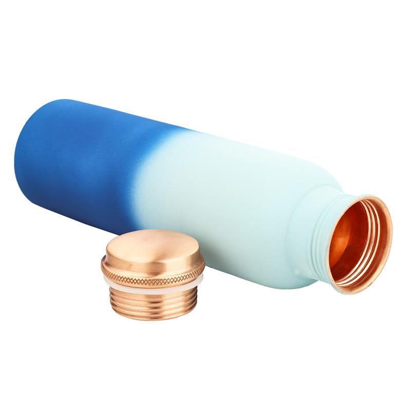 Pure Copper Water Bottle 950 ML - Jointless, Leakproof, Double Printed Design Best Gifts for Family and Friends| Light & Dark Blue - Set of 2
